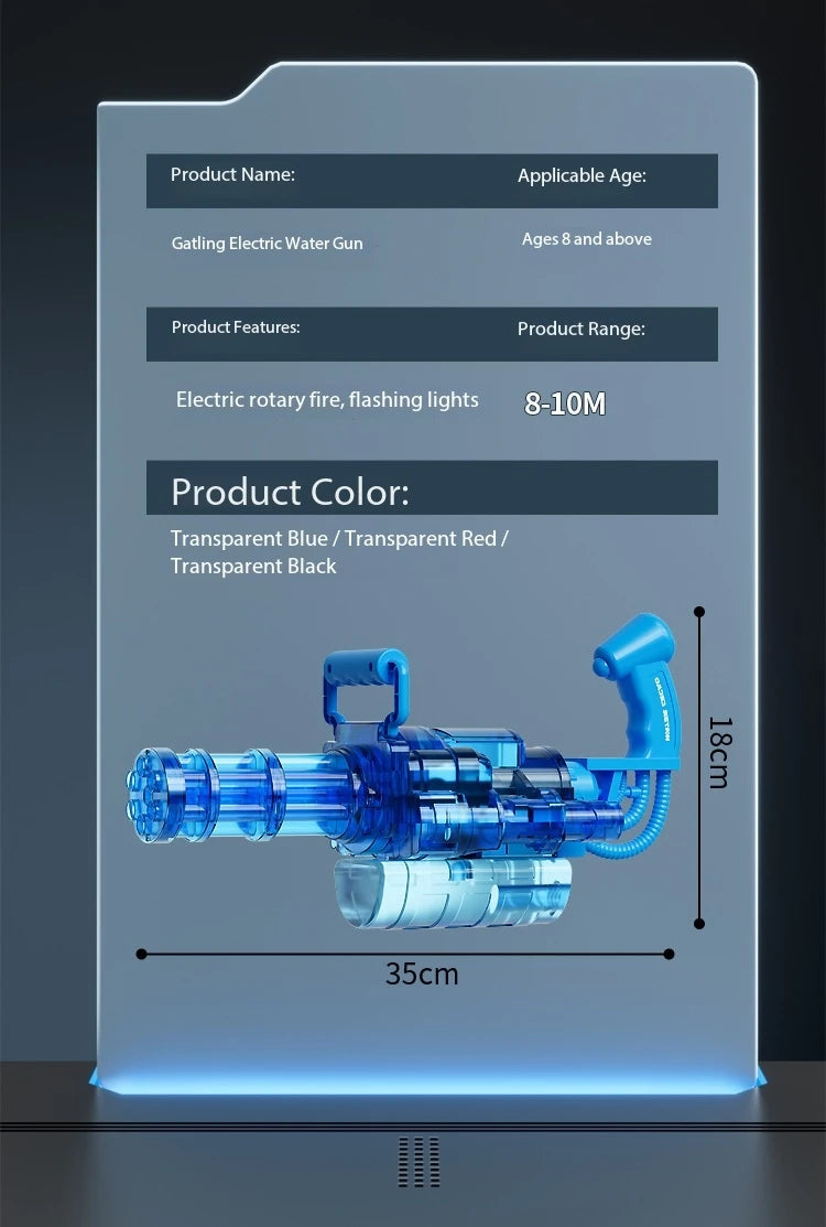 Pistolet à Eau Gatling Électrique – Tir Rafale & Réservoir Sac à Dos