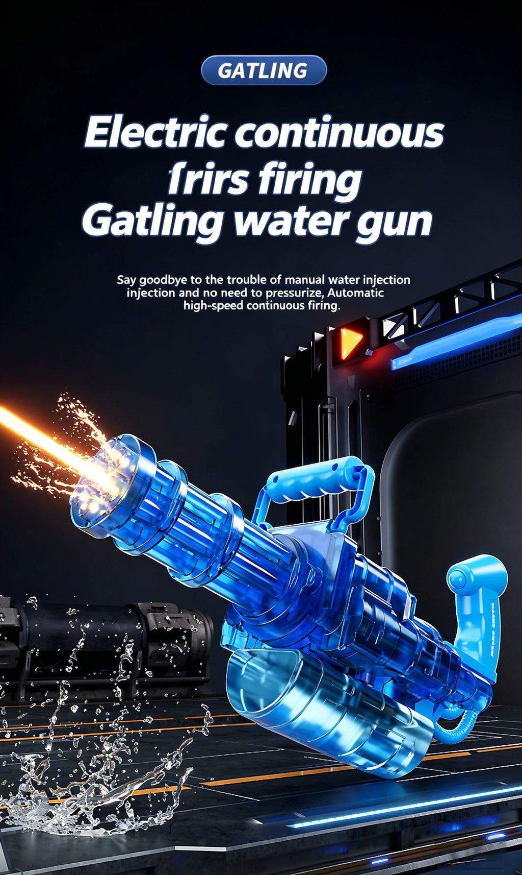 Pistolet à Eau Gatling Électrique – Tir Rafale & Réservoir Sac à Dos